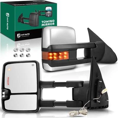 2x Espejo de remolque eléctrico cromado con lámpara de respaldo para Toyota Tundra 07-21 Sequoia Foto 1 de 4