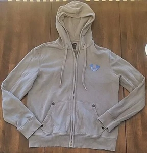 True Religion Men's Buddha Classic Logo Full Zip Hoodie Size Medium Gray *stains - Picture 1 of 19
