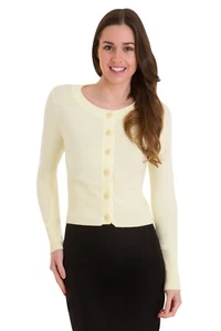 Yellow Vintage Plain Rockabilly Retro Round Neck Dolly Cardigan BANNED Apparel  - Picture 1 of 2