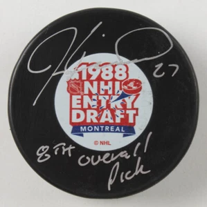 Jeremy Roenick Signed 1988 NHL Draft Logo Puck Ins."8th Overall Pick" Blackhawks - Picture 1 of 4