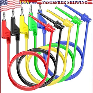 5PCS Multimeter Test Leads Test Hook Clip to 4mm Stackable Banana Plug Cable - Picture 1 of 7