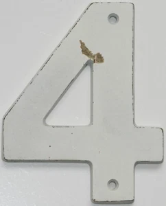 #4 House Number Sign 5" Salvaged Solid Brass Chippy Paint Interior Exterior Used - Picture 1 of 4