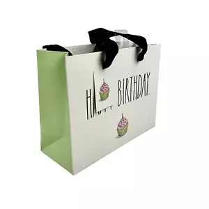 Sacchetto regalo cupcake Rae Dunn verde avorio stile fattoria BUON COMPLEANNO 8x6 pollici - Foto 1 di 2