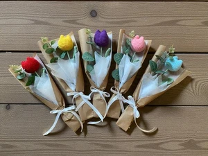 Crochet Tulip Flower Bouquet, Handmade Flower Gift, Artificial Tulip Flower Gift - Picture 1 of 30