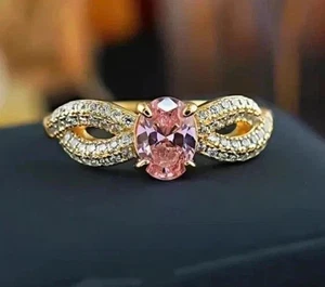 2Ct Oval Lab Created Pink Sapphire Women Cocktail Ring 14K Yellow Gold Plated - Picture 1 of 4