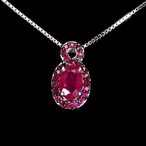925 Sterling Silver Necklace Oval Ruby 6x4mm Ruby Myanmar Gemstone Jewelry 18in - Picture 1 of 13