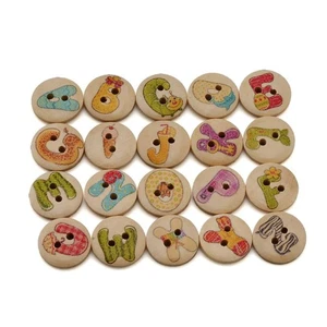 50pcs Cute ​Letter Print Wood Buttons, for Sewing, Scrapbooking, DIY 15mm - Picture 1 of 5