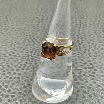 Anillo Vintage Talla 5 Bronce Cristal 18K HGE Chapado en Oro Banda Cóctel Retro Foto 1 de 4