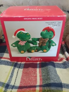 Rare Dillard's Trimmings Singing Frog Duet Musical Animated Christmas Plush - Picture 1 of 3