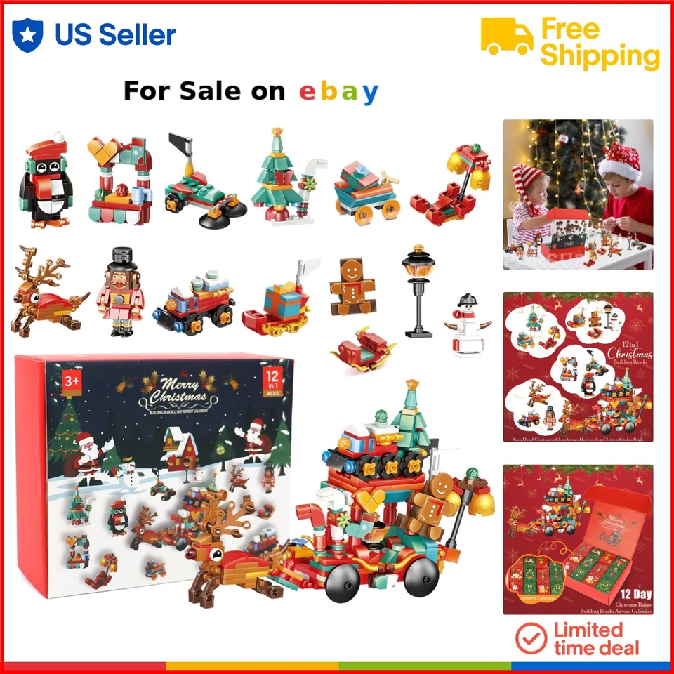 Christmas Advent Calendar 12-in-1 Building Blocks Kids Toys Holiday Gift - Image 1 of 4