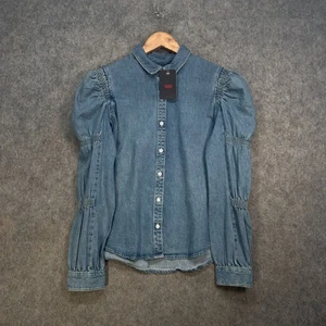 Levis Denim Blouse Womens Size UK M Blue Cotton Stone Wash Zuma Cinched Sleeve - Picture 1 of 15