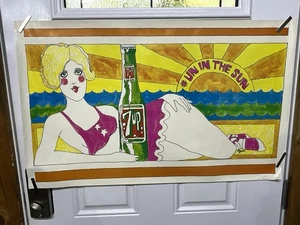 Vintage 1969 Un In The Sun 7 UP Pat Dypold Poster Woman Swimsuit - Picture 1 of 7