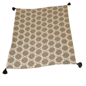 Bloomingville Beige Medallion Woven Cotton Blend with Tassel Throw 65X56" - Picture 1 of 6