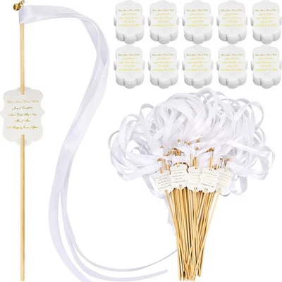 100 Sets Ribbon Wedding Wands with Sticks and Bells Bulk Ribbon Dancer Wands ... - Image 1 of 4