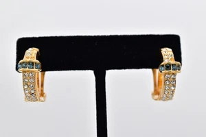 Christian Dior Vintage Clip On Earrings Blue Rhinestone Crystal AS IS BinBK - Picture 1 of 12
