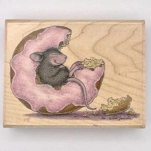 Stampabilities Haus Maus Donut Glückseligkeit Gummistempel 2002 Muzzy Eating Wood Mtd - Bild 1 von 5