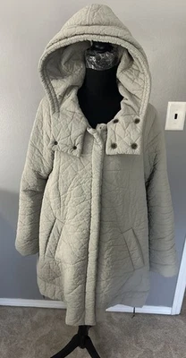 Abrigo Annette Gortz Clark Gris Alto Bajo Capucha Acolchado Cremallera Chaqueta MIDI Para Mujer Talla 6 Foto 1 de 4