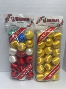 Pyramid Vintage 36 Gold Satin Ball Christmas Ornaments New Old Stock Unbreakable - Picture 1 of 9