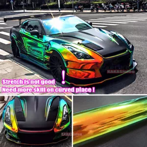 Magic Gloss Rainbow Chameleon Chrome Mirror Vinyl Wrap Car Sticker Gold Green AM - Picture 1 of 7
