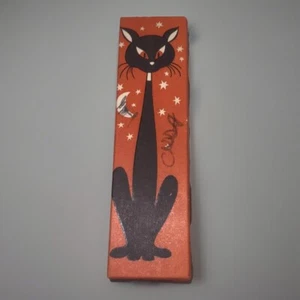 Vintage Very Rare Mcm Black Cat With Orange Cardboard Box Vintage Halloween - Picture 1 of 6