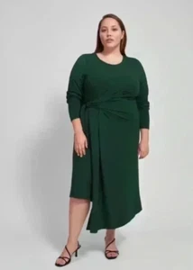 Universal Standard XS Women's 10-12 Dina Long Sleeve Side Tie Dress Scarab Green - Picture 1 of 9