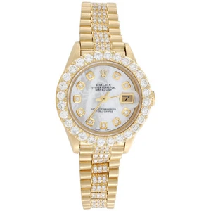 Rolex 18K Gold President 26mm DateJust 69178 VS Diamond White MOP Watch 4.46 CT. - Picture 1 of 11
