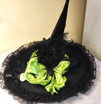 Dept 56 Halloween Hat Black Feathers Witch Costume Accessories Spider p0 - Image 1 of 4