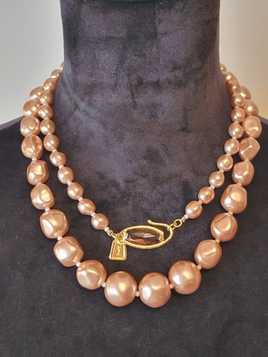 SAINT LAURENT (YSL) Collana Vntg Yves Saint Laurent YSL Champagne Finte Perle Graduate 36"