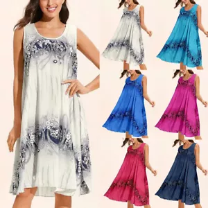 Frauen Sommer Lose Ärmelloses Tank Kleid Damen Strand Sommerkleid Boho Plus 〒 - Bild 1 von 19