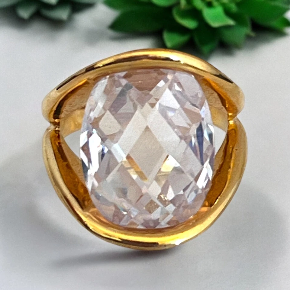 Nuevo Anillo Cóctel Cristal Talla 7 Grande Piedra Facetada Tono Dorado 9W Foto 1 de 4