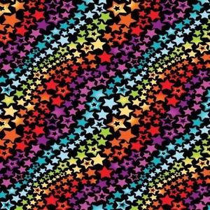 100% Cotton by Crafty fabrics 140cm Multi Rainbow Stars Wave on Black - Picture 1 of 1