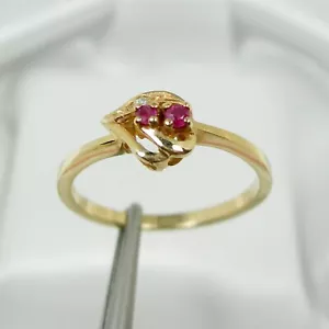 Natural Ruby & Diamond Gemstone Dainty Heart Ring Genuine 375 9k 9ct Yellow Gold - Picture 1 of 7