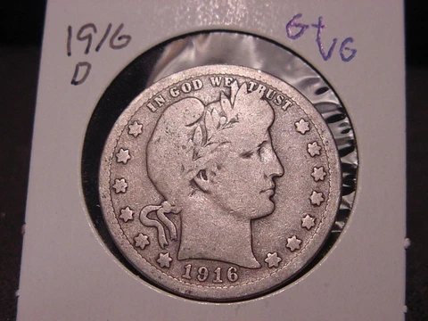 1916-D BARBER QUARTER G + VG POPULAR BETTER DATE FREE SHIPPING Cover