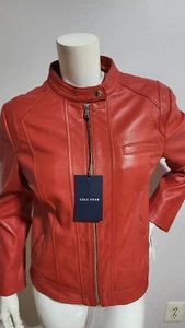CHAQUETA MOTO NUEVA COLE HAAN 100% CUERO CORDERO ROJA TALLA M - Imagen 1 de 5