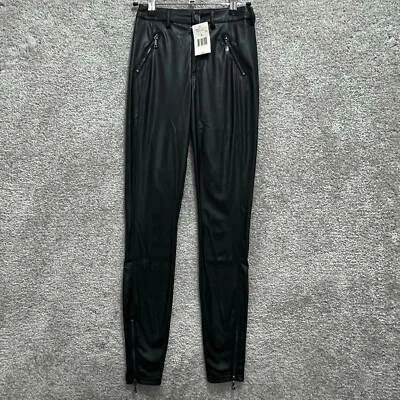 Guess Women Black 100% Polyester Zipper Pockets Faux Leather Skinny Pants Size 0 - Image 1 of 4