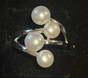 Italienischer Cluster-Ring Sterlingsilber 0,925 weiße Perlen Damengröße 7 – neu ohne Etikett - Bild 1 von 5