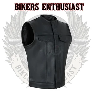 Chaleco de cuero negro para hombre Chaleco de motocicleta Motociclista Hecho a mano Chaleco YKK Cremallera - Imagen 1 de 8