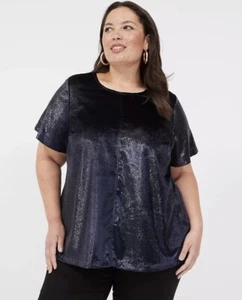 Lane Bryant Shimmer Luxe Velvet Blue Lurex Boatneck Swing Top Women’s Size 16 - Picture 1 of 12
