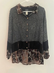 Citron Santa Monica Vintage Floral Silk Velvet Blouse Top Burn Out Button Down - Picture 1 of 3