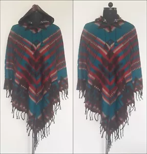 Poncho pullover con cappuccio invernale caldo lana acrilico unisex stile hippie 8528 - Foto 1 di 1