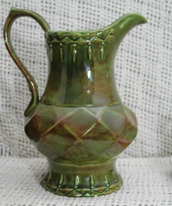 vtg ART WATER PITCHER GREEN GEOMETRIC ALBEMARLE Pottery North Garden VIRGINIA - Picture 1 of 6