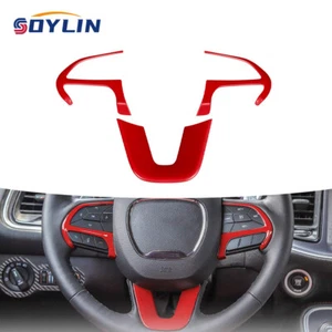 3x Red Steering Wheel Decor Cover Trim For Dodge Challenger Charger 2015+ - Picture 1 of 9