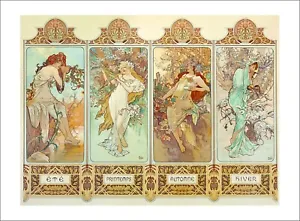 Mucha The Four Seasons vintage poster fine art print gallery wall art + BORDER - Picture 1 of 8