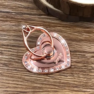 Rose Golden Heart Shiny Rhinestone Phone Ring Holder 360° Rotating Universal New - Picture 1 of 3