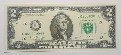 2017 A $2 GEM UNC note with very fancy serial# L06050900C - Image 1 of 2