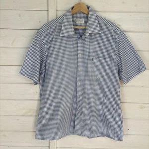 YVES SAINT LAURENT Shirt Mens Large Blue White Check Short Sleeve Summer Casual - Picture 1 of 12