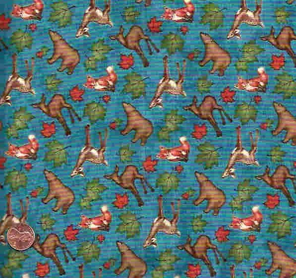 In the Woods blue wildlife leaves Holly Taylor Moda fabric 25 inch piece - Image 1 of 1