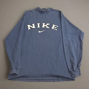 Vintage 90s NIKE Spell Out Swoosh Light Blue Mock Neck Shirt Medium USA - Picture 1 of 6