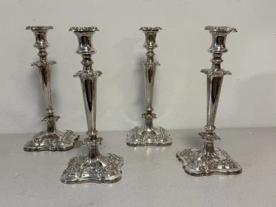 Impresionante Auténtico Conjunto Antiguo 4 Candelabros Columna Corintia Plato Sheffield Foto 1 de 4