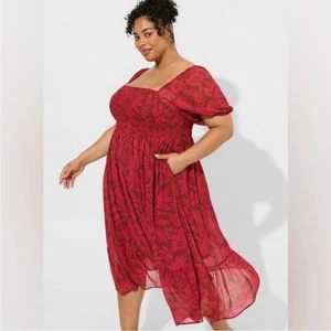 Abito Torrid Taglia 3 3X Rosa Marrone Stampa Floreale Scollo Quadrato Tasche Midi Boho - Foto 1 di 14